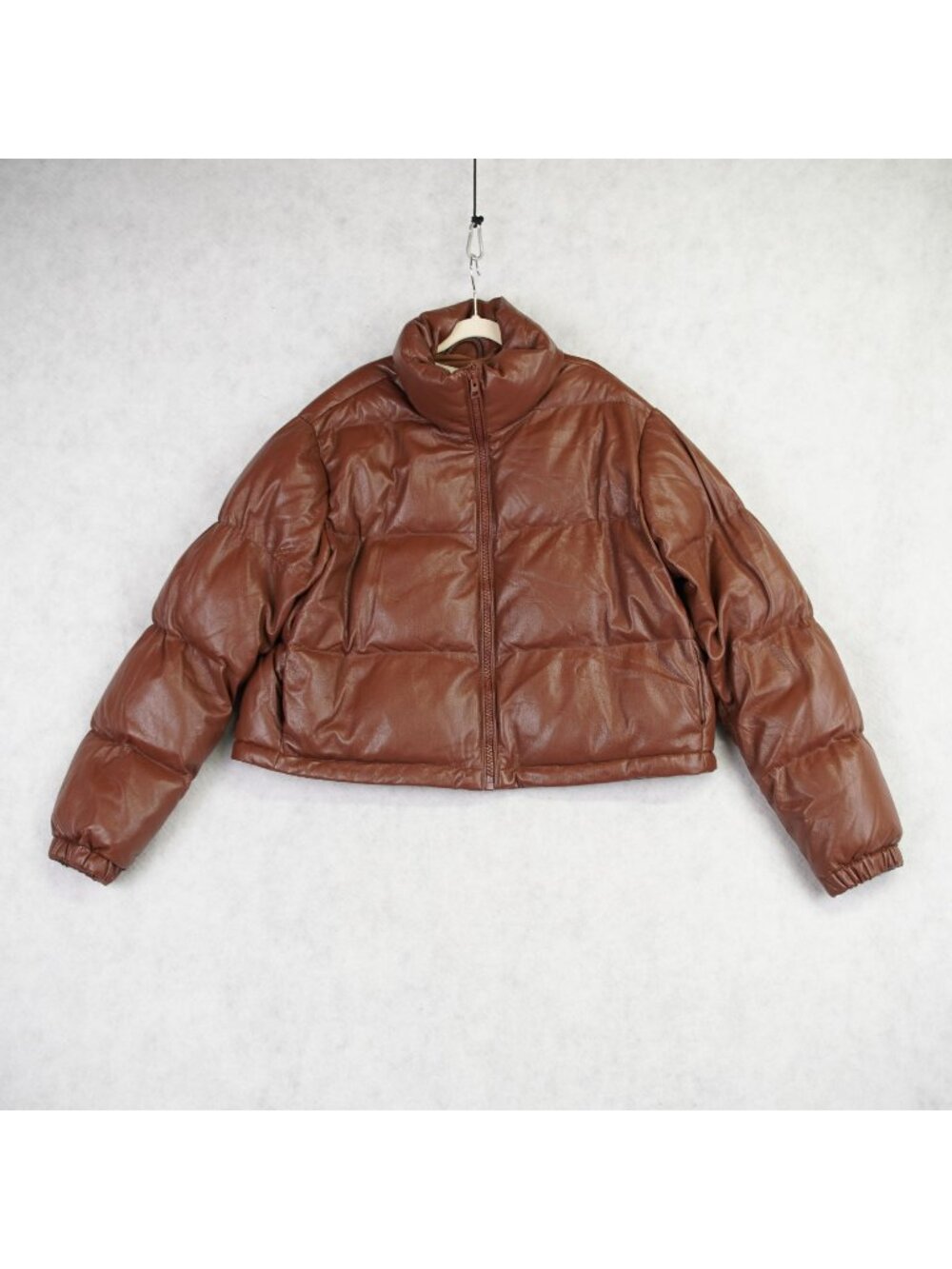 Aritzia Wilfred Free Womens Brown Faux Leather Cropped Puffer Jacket Size Small